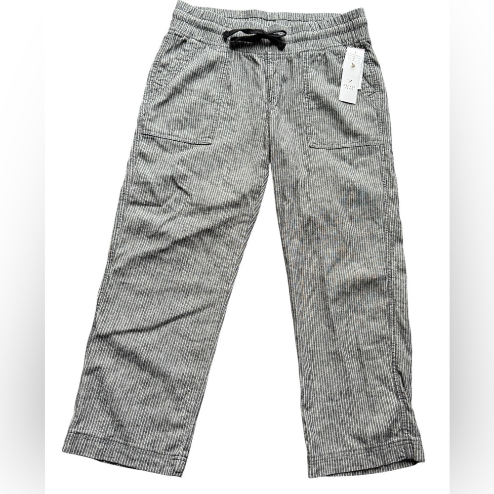 NWTS Denver Hayes Pants, Women's Stretch Linen, Black /White Cropped, Size 8